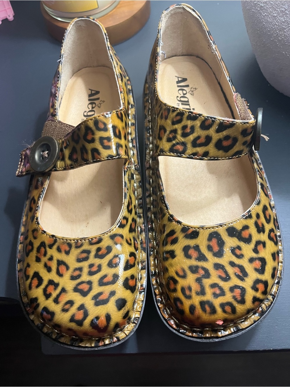 Alegria Leopard Print Mary Jane Shoes in Yellow and Black